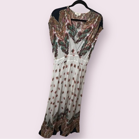 Umgee Womens Rayon Mixed Floral Print V Neck Cap Sleeves Maxi Dress Size M - Picture 2 of 15